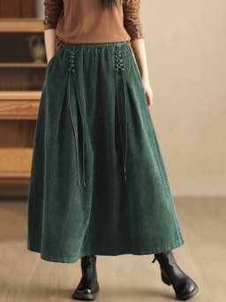Amax luluE Chinese Fashion Winter Clothes Womens Elegant Loose Corduroy Skirts Ladies Leisure Vintage Elastic Waist Streetwear