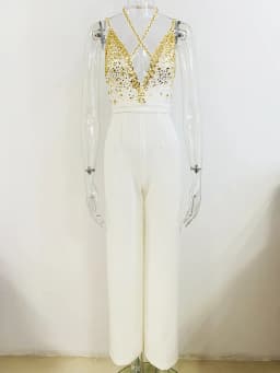 HIGH STREET Newest Fashion Summer 2026 Designer Women Spaghetti Strap Stunning Strass Stone Didmonds Beading Straight Jumpsuit