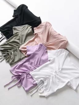 Sexy V Neck Cropped Tank Tops Women Drawstring Tie Up Front Camis Candy Colors Streetwear Slim Fit Ribbed Crop Top 2024