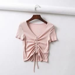 Sexy V Neck Cropped Tank Tops Women Drawstring Tie Up Front Camis Candy Colors Streetwear Slim Fit Ribbed Crop Top 2024