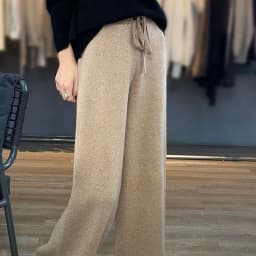 LHZSYY Autumn Winter New 100%Pure Wool Wide-Leg Pants Women' High-Waist Korean Straight Leg Pants Loose Wear Cashmere Knit Pants