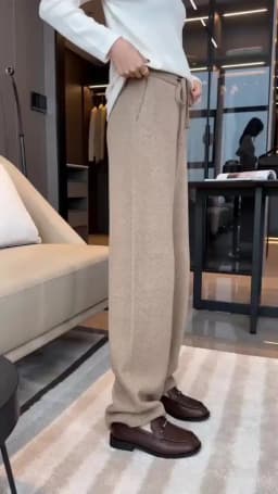 LHZSYY Autumn Winter New 100%Pure Wool Wide-Leg Pants Women' High-Waist Korean Straight Leg Pants Loose Wear Cashmere Knit Pants