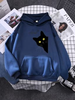 Hoody Big Black Cat Personality Print Hoodie Womens Streetwear Warm Hoodies For Girls Fashion Winter Women Sweatshirt And Hoodie