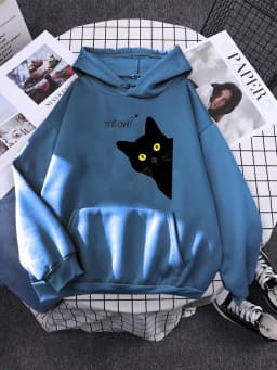 Hoody Big Black Cat Personality Print Hoodie Womens Streetwear Warm Hoodies For Girls Fashion Winter Women Sweatshirt And Hoodie