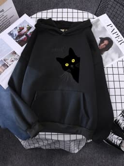 Hoody Big Black Cat Personality Print Hoodie Womens Streetwear Warm Hoodies For Girls Fashion Winter Women Sweatshirt And Hoodie