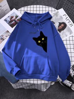 Hoody Big Black Cat Personality Print Hoodie Womens Streetwear Warm Hoodies For Girls Fashion Winter Women Sweatshirt And Hoodie