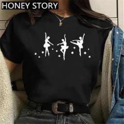 Dance Letter Print T Shirt Ballet Silhouette Monogram Print Women's T-shirt Loose Aesthetic Tops Graphic T Shirts Pro Choice