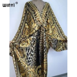 Sexy bech high-quality hand-rolled feel silk rayon fashion print 2021 WINYI Maxi women's robes long beach V-neck Bohemian dress