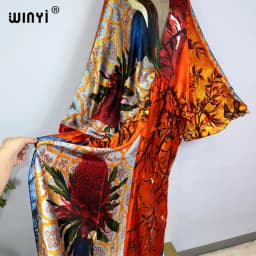 Sexy bech high-quality hand-rolled feel silk rayon fashion print 2021 WINYI Maxi women's robes long beach V-neck Bohemian dress