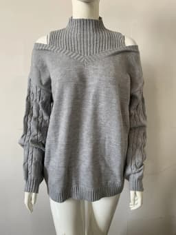 2023 Autumn Winter New Off Shoulder High Neck Long Sleeve European and American Sweater Loose Knit Cardigan