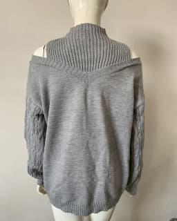 2023 Autumn Winter New Off Shoulder High Neck Long Sleeve European and American Sweater Loose Knit Cardigan