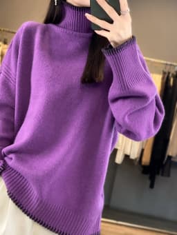 100% Pure Wool Sweater Women's 2025 Autumn and Winter New High Neck Pullover Fashionable Loose Plus Size Warm Knit Top