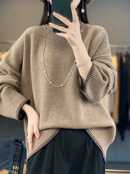 100% Pure Wool Sweater Women's 2025 Autumn and Winter New High Neck Pullover Fashionable Loose Plus Size Warm Knit Top