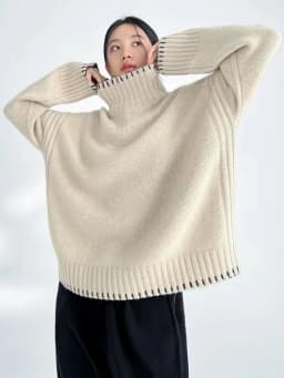 100% Pure Wool Sweater Women's 2025 Autumn and Winter New High Neck Pullover Fashionable Loose Plus Size Warm Knit Top