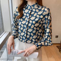 France style Women Blouses ginkgo printed ladies shirts Spring Autumn Long Sleeve Shirts Tops Blusas Mujer