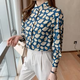 France style Women Blouses ginkgo printed ladies shirts Spring Autumn Long Sleeve Shirts Tops Blusas Mujer