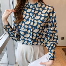 France style Women Blouses ginkgo printed ladies shirts Spring Autumn Long Sleeve Shirts Tops Blusas Mujer