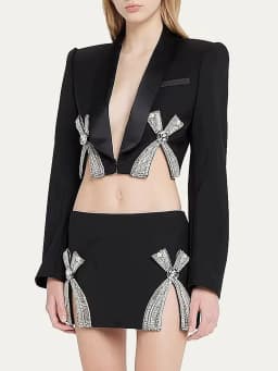 HIGH STREET Newest 2026 Designer Runway Suit Set Women's Luxurious Diamonds Beaded Short Blazer Skirt Suit
