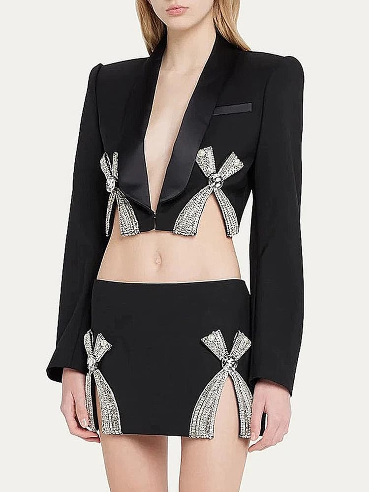 HIGH STREET Newest 2026 Designer Runway Suit Set Women's Luxurious Diamonds Beaded Short Blazer Skirt Suit