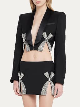 HIGH STREET Newest 2026 Designer Runway Suit Set Women's Luxurious Diamonds Beaded Short Blazer Skirt Suit