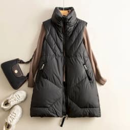 Waistcoats for Women Stand Collar Vests Casual Cotton Added Cardigans Korean Style Loose Mid Length Quilted Jacket Women Tops