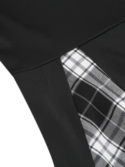 Tonval Black and Plaid One Shoulder Elegant Party Women Dresses Autumn Clothes 2023 Long Sleeve Evening Vintage Midi Swing Dress