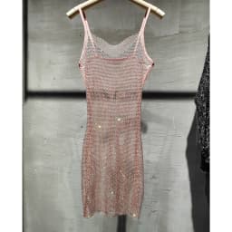 Bungee Sexy Slim Slim Women's 2024 Summer New Bright Diamond Crystal Temperament Bag Hip Sling Mid-length Dress Fashion Trend