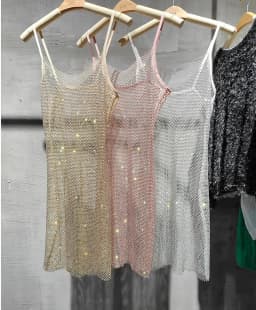 Bungee Sexy Slim Slim Women's 2024 Summer New Bright Diamond Crystal Temperament Bag Hip Sling Mid-length Dress Fashion Trend