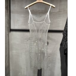 Bungee Sexy Slim Slim Women's 2024 Summer New Bright Diamond Crystal Temperament Bag Hip Sling Mid-length Dress Fashion Trend