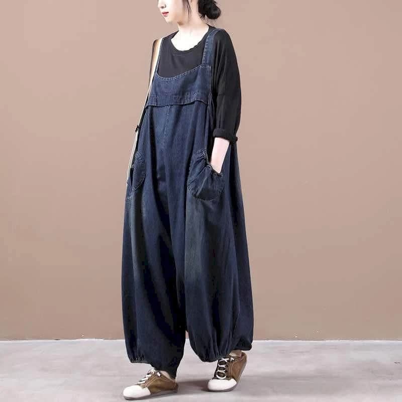 Oversized Denim Jumpsuits for Women Korean Style Playsuit Wide Leg Pants Loose Trousers Overalls for Women Clothes One-piece
