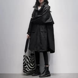 Autumn 2026 New Korean Version of Black Hooded Long Sleeve Leisure With Loose and Slimming Long Trench Coat For Women to Commute