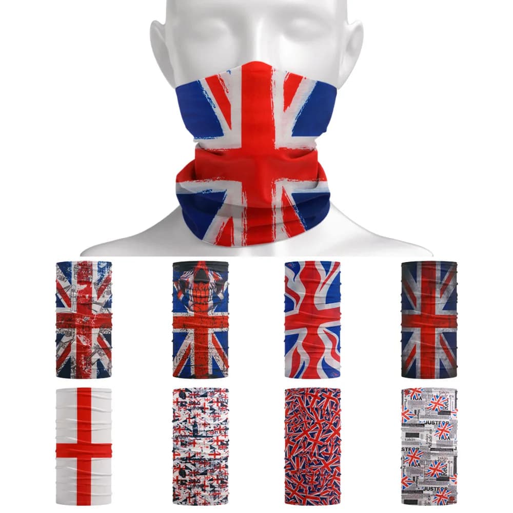 UK Union Flag Neck Tube Bandana Great Britain Headwear Seamless Neck Gaiter Headwrap Face Mask England Flag Print Cycling Scarf