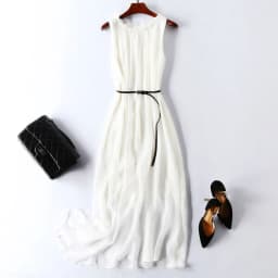 Tcyeek100%mulberry Silk Dress Women Korean Summer Dresses Sleeveless Beach Dress Womans Clothing Ladies Dresses Vestido Feminino
