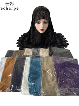 12PCS/ DOZEN Muslim Kids Girls Solid Hijab Hats Stones Children Islamic Headscarf Inner Caps Islamic Turban Full Cover Banadanas