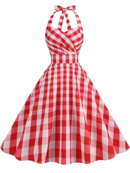 Elegant Polka Dot Party Dress Women Summer Halter High Waist 50s Vintage Fit and Flare Backless Retro Dresses