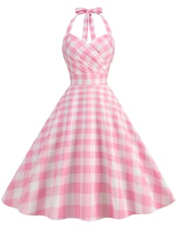 Elegant Polka Dot Party Dress Women Summer Halter High Waist 50s Vintage Fit and Flare Backless Retro Dresses