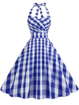 Elegant Polka Dot Party Dress Women Summer Halter High Waist 50s Vintage Fit and Flare Backless Retro Dresses