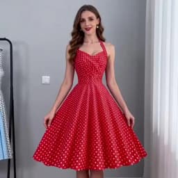 Elegant Polka Dot Party Dress Women Summer Halter High Waist 50s Vintage Fit and Flare Backless Retro Dresses