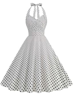 Elegant Polka Dot Party Dress Women Summer Halter High Waist 50s Vintage Fit and Flare Backless Retro Dresses