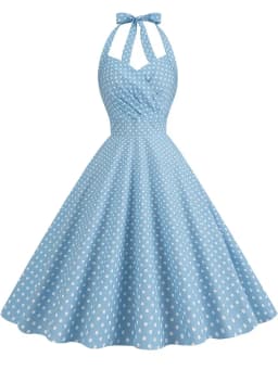 Elegant Polka Dot Party Dress Women Summer Halter High Waist 50s Vintage Fit and Flare Backless Retro Dresses