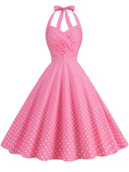 Elegant Polka Dot Party Dress Women Summer Halter High Waist 50s Vintage Fit and Flare Backless Retro Dresses