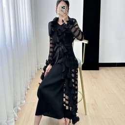 Miyake Women's Dress Women's Fall 2024 New Ruffle Edge Solid Color Versatile Elegant Tank Top Dress Pleated Windbreaker