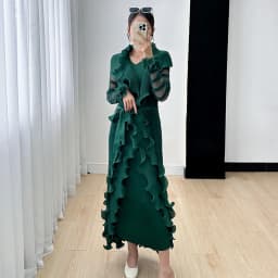 Miyake Women's Dress Women's Fall 2024 New Ruffle Edge Solid Color Versatile Elegant Tank Top Dress Pleated Windbreaker