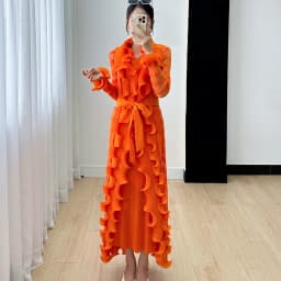 Miyake Women's Dress Women's Fall 2024 New Ruffle Edge Solid Color Versatile Elegant Tank Top Dress Pleated Windbreaker