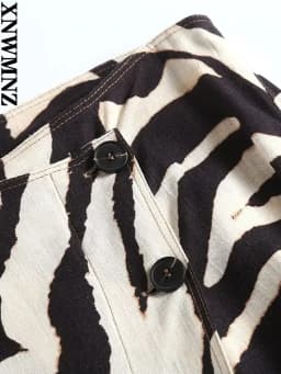 XNWMNZ New women fashion slim linen blended zebra pattern slit skirt female elegant chic casual skirt