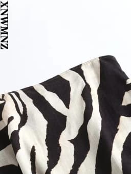 XNWMNZ New women fashion slim linen blended zebra pattern slit skirt female elegant chic casual skirt