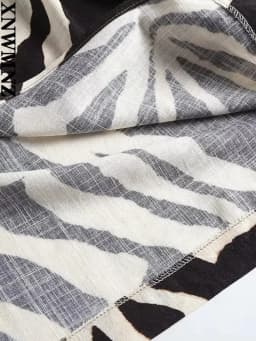 XNWMNZ New women fashion slim linen blended zebra pattern slit skirt female elegant chic casual skirt