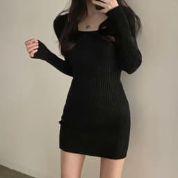 Xpqbb 2025 Fall Winter Skinny Knitted Dress Women Black Sexy Bodycon Mini Dresses Female Elegant Slim Long Sleeve Sweater Dress