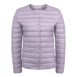 Women's Ultralight Down Liner Jacket, Collarless Packable Puffer Coat, Warm Thin Winter Layer, O-Neck Portable Padded Parka