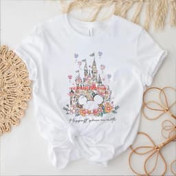 Aesthetic Floral Castle T Shirt Vintage Castle T-Shirt Happiest Place on Earth Tees Magic Tshirt Unisex Short Sleeves Tops